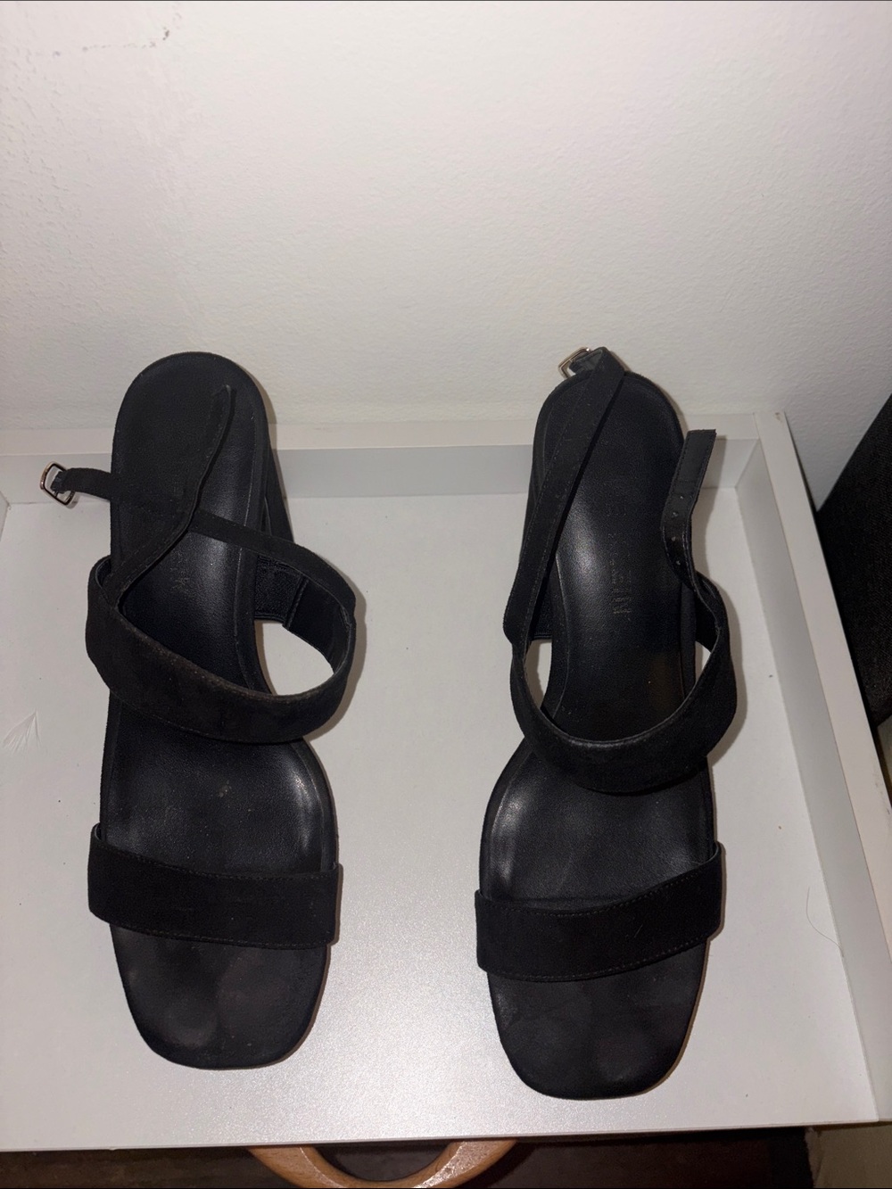 Anne Klein Zoelle Black Strappy Block-Heel Sandals